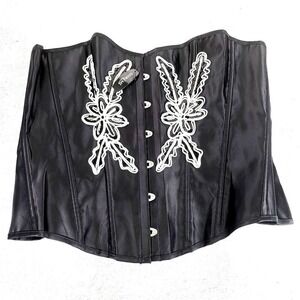 ADORE ME Black Corset PLUS SIZE 2XL XXL Lace Up Floral Beaded Lace Sparkle NEW